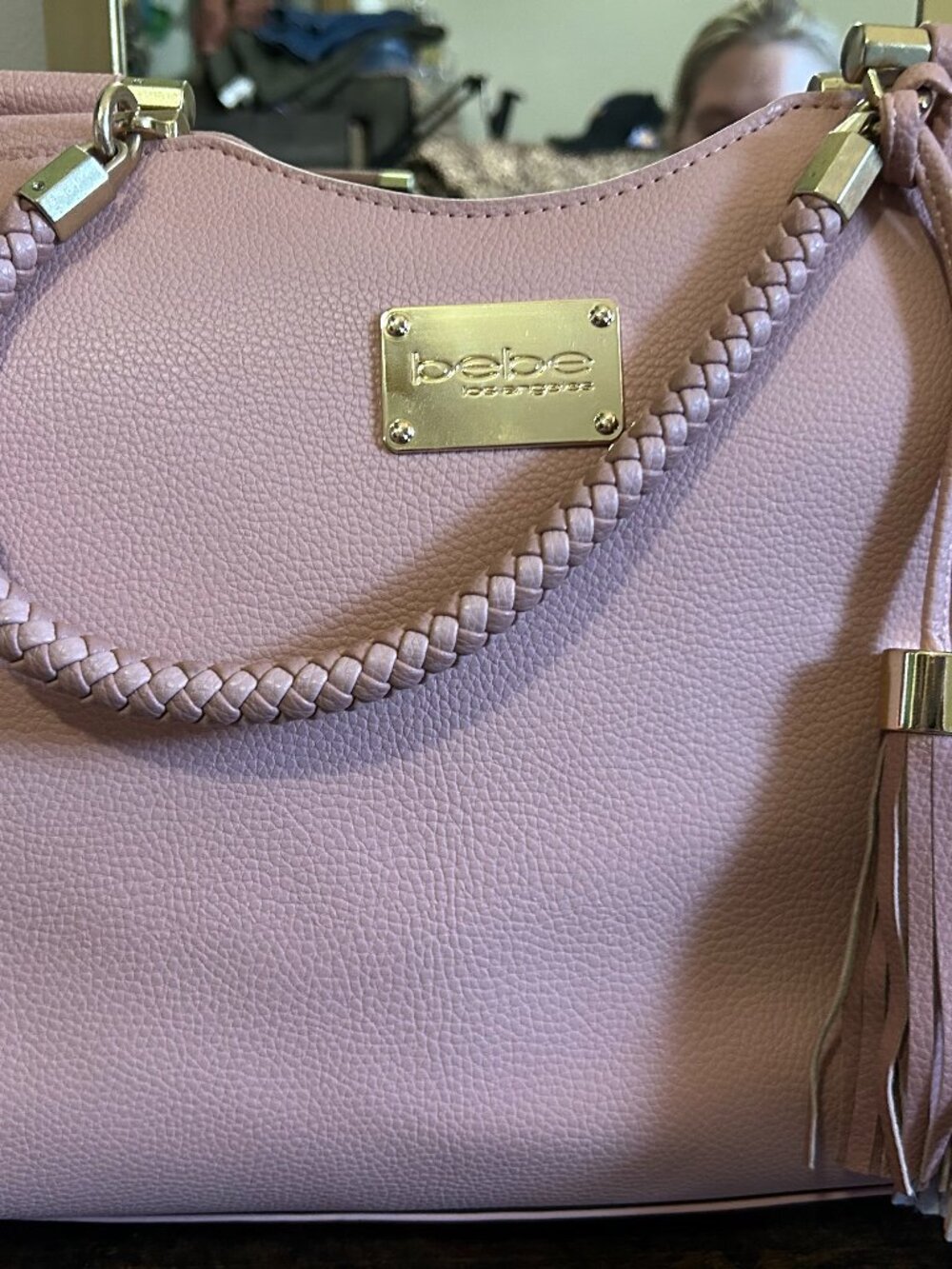 bebe Los Angeles Blush Pink Satchel Bag Braided Handle Tassels NWT